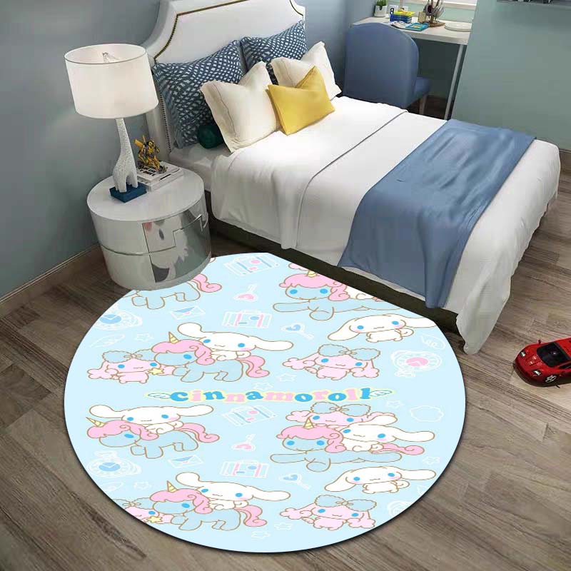 The My Melody and Cinnamoroll Cartoon Round Rug Can Be Used To Decorate Living Rooms, Bedrooms, Sofas, and Playrooms;