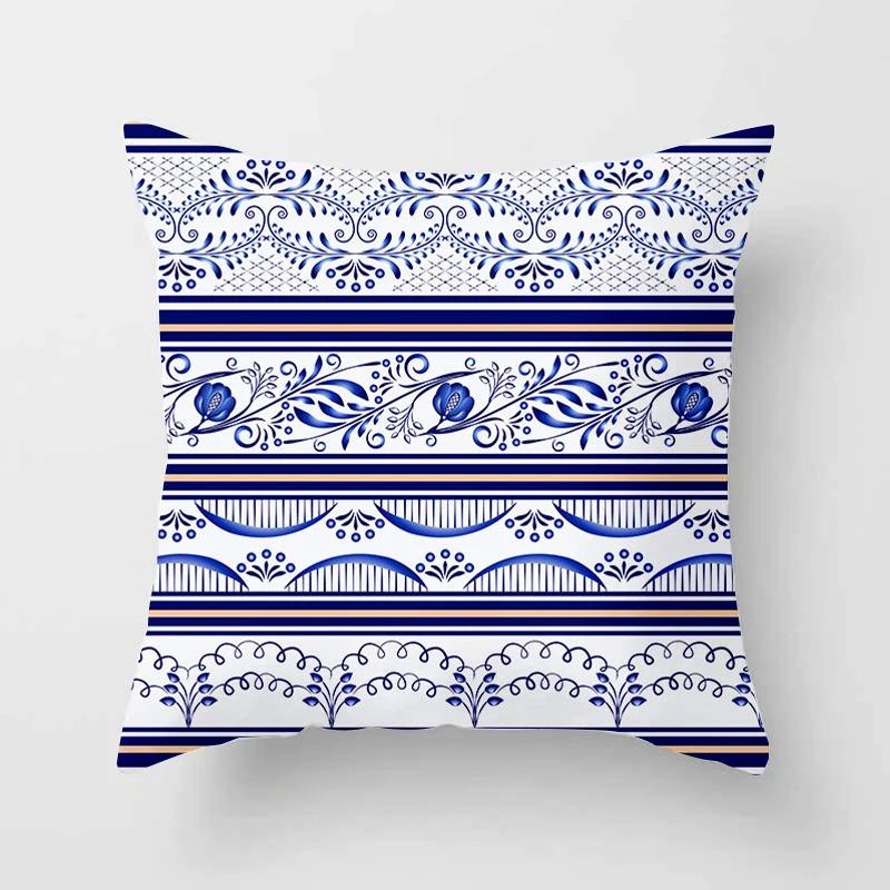 Office Living Room Home Pillowcase Luxury Geometric Blue Print Pillowcase Car Ornaments