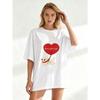 Oversize Women's Short-Sleeve T-Shirt with Cute "BALLOON CAT" Heart Balloon Cat Print