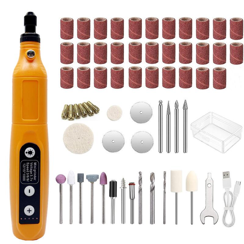 

62pcs a Set DIY Mini Drill USB Rechargeable Variable Speed Handheld Grinding Pen with Light Cordless Grinding Tool Set