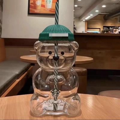 Cute Bear-Shaped Glass Cup with Straw - 20oz Portable Ice King Cup