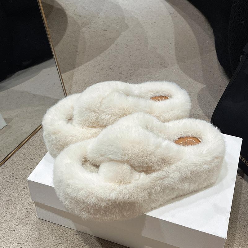 Mao Mao Cotton Drag Women Wear 2025 Autumn and Winter New Internet Celebrity Thick-soled Plush Office Home Cotton Drag Cross Women's Shoes