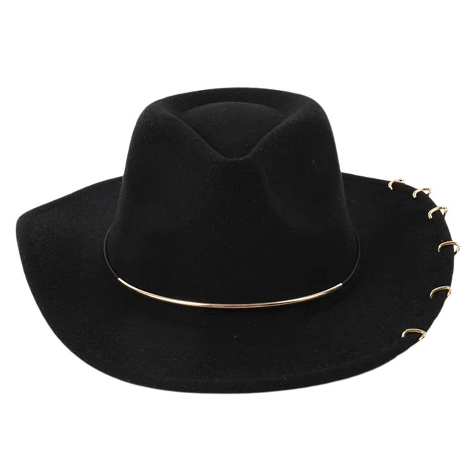 

Elegant Fedoras Hat for Women Party Hat with Metal Rings Cosplay Costume Cowboy Hat Dance Hat Stage Performances Hat One Size чёрный