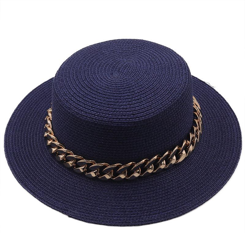 New Flat Top Top Hat Straw Hat Ladies Summer Beach Hat Shade Sunscreen Resort Seaside Hat Flat Brim Jazz Hat