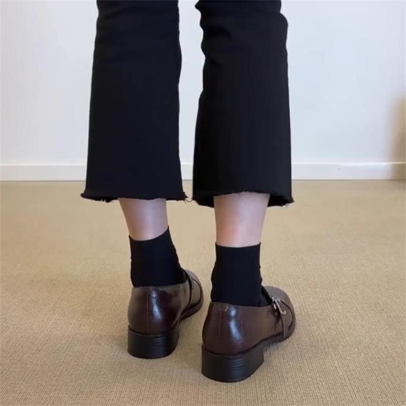 Echte Leder Damen Mary Jane Schuhe Vintage Mädchen Niedriger Absatz Lolita Schuhe Runde Spitze Uniform Kleine Lederschuhe Damen Loafer