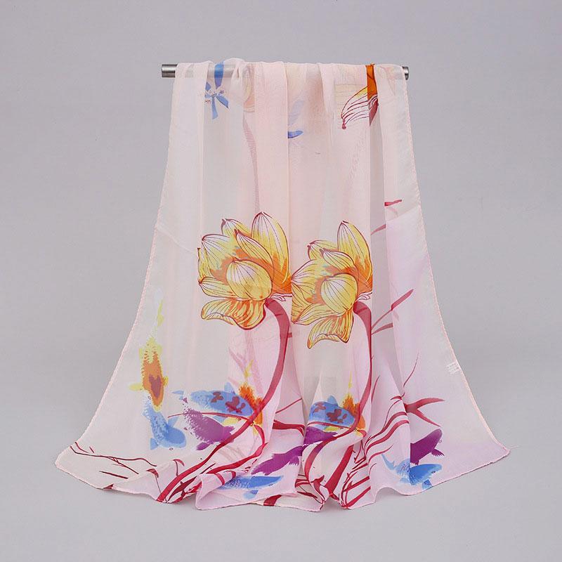 1pc Chiffon Scarf 150*50cm Print Floral Multi-style Women Sunscreen Long Shawl