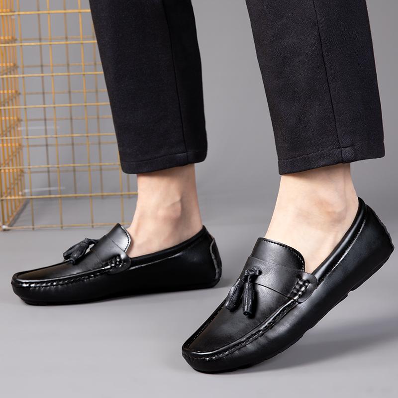 Italienische Herrenschuhe Lässige Marken Slipper Formell Luxusschuhe Herren Quasten-Loafer Mokassins Echtes Leder Braun Fahrschuhe