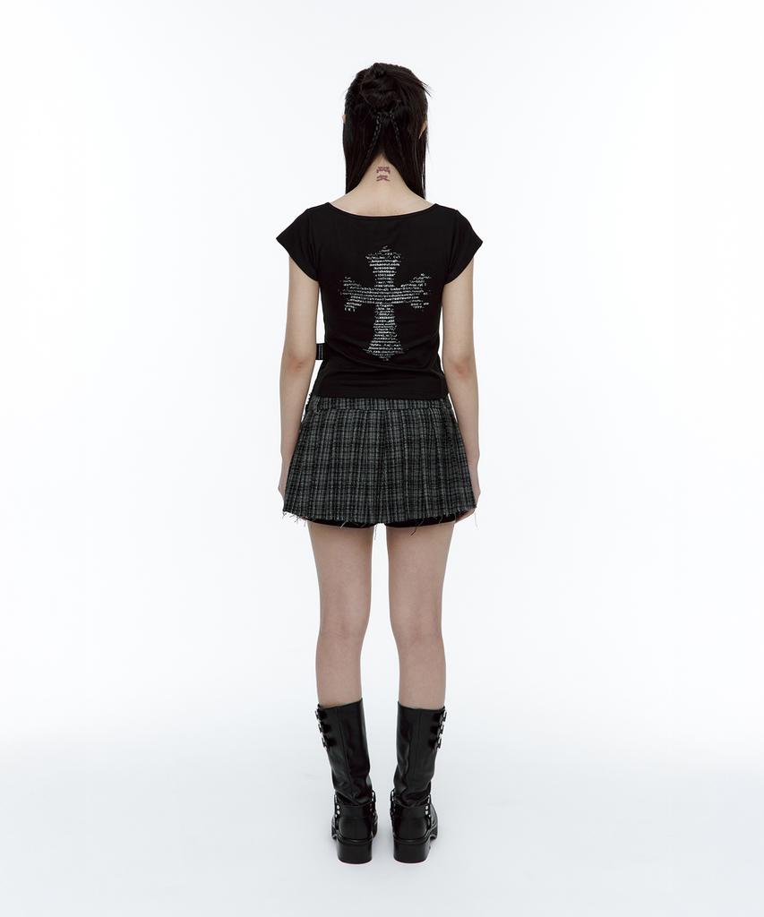 Rough Neck Tartan Check Tweed Skirt Black