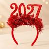 Christmas Hair Accessory Metallic Fringe and 2027 Numerals Headdress for Party Outfits, Holiday Photos, and Gift Exchanges