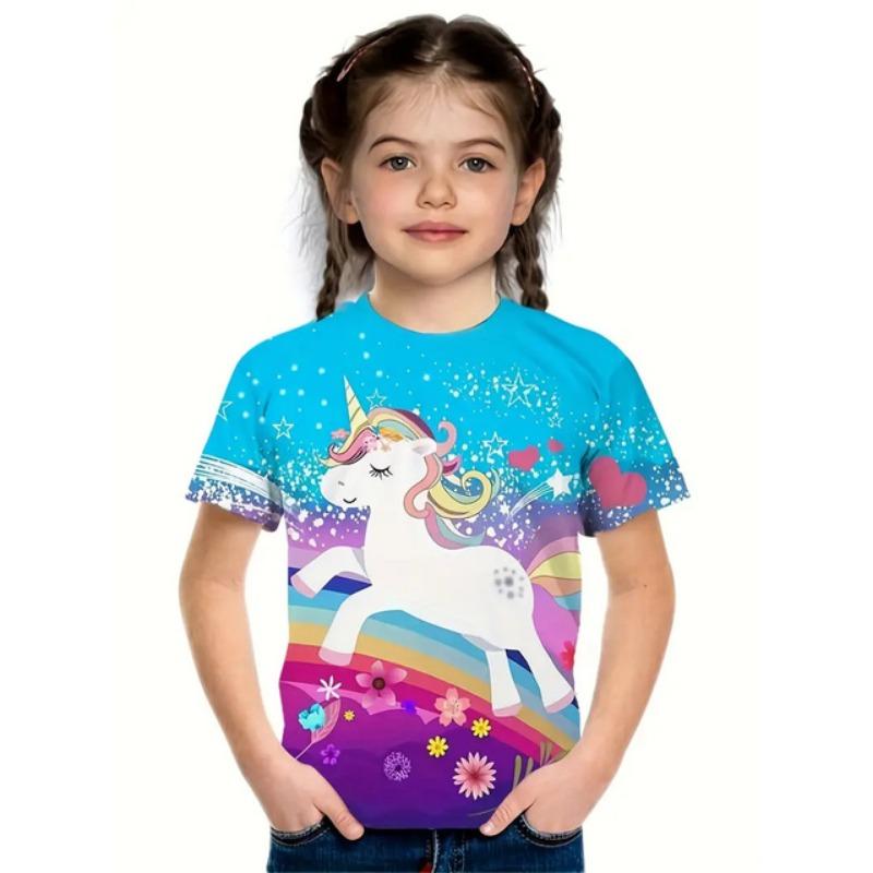 2025 Casual T-Shirts Girls' Clothing New Funny Animal Horse 3d Print Girls' T-Shirts Party Fashion Short Sleeved Tops Tee