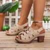 Fashion 2025 New Women High Heel Sandals Casual Anti-Slip Beach Plus Size Shoes Women Hollow Out Hook Loop Thick Heeled Platform Sandals