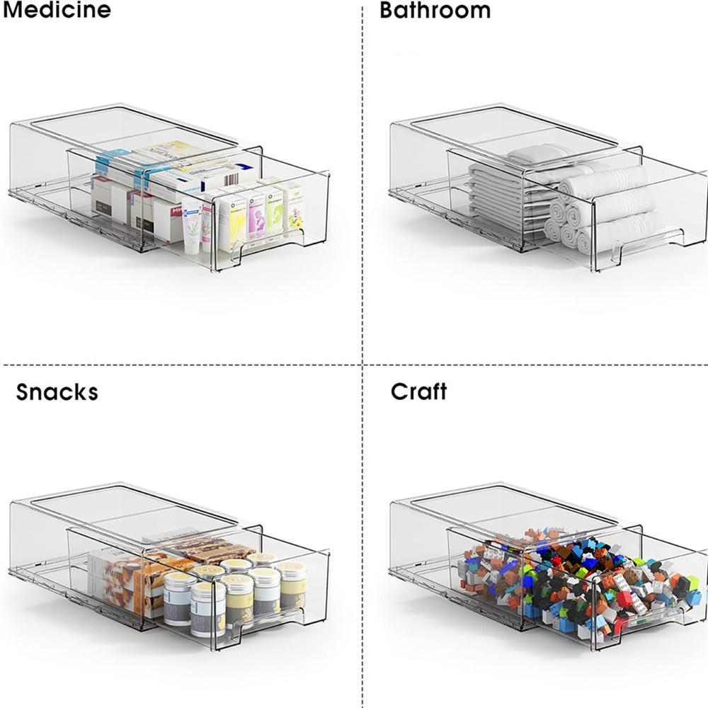 1 Pack Plastic Drawer Storage, Clear Stackable Storage Drawers Large Storage Bins with Drawers, Acrylic Drawer Organizer for Off