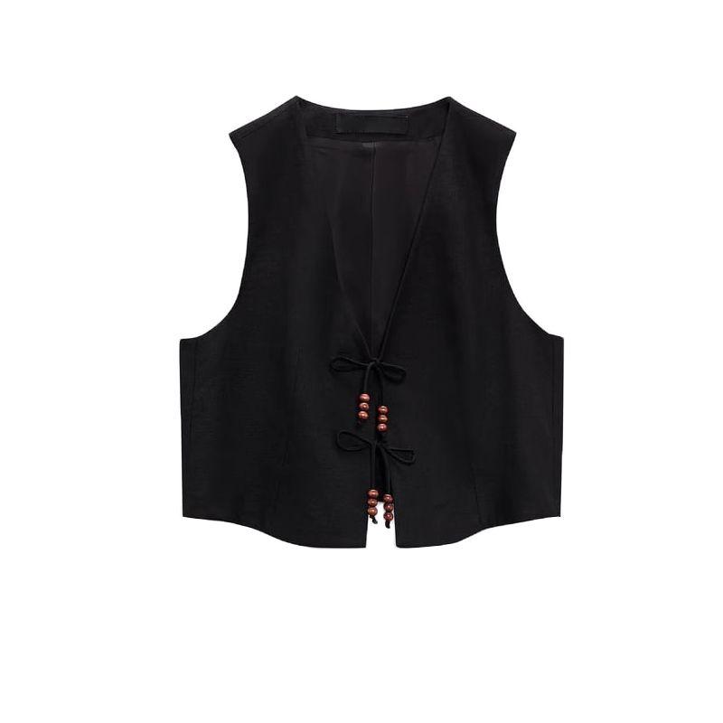 Spring New Arrival Casual Two-Piece Suit Beaded Linen Vest 7901322 Linen Wide Leg Pants 7901222