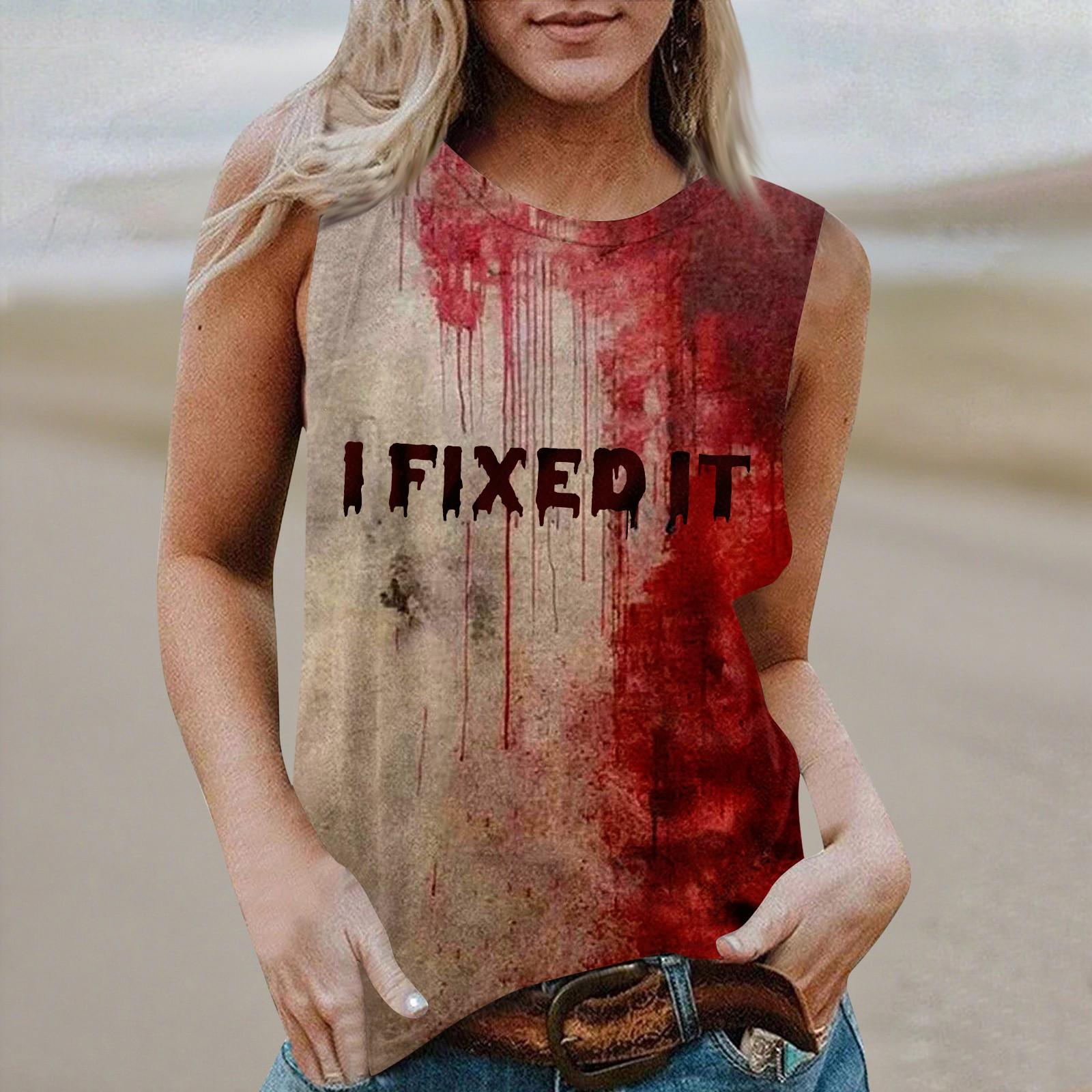 

Женская повседневная футболка-топ без рукавов с круглым вырезом и принтом на Хэллоуин L