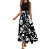 Women Summer Dress Round Neck Short Sleeve Printing Splicing Design Midi Dress Flowy Hem Beach Party Dress