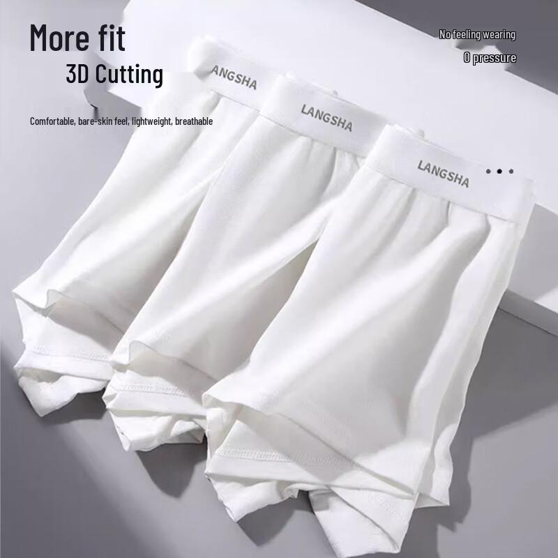 Langsha Men's White Pure Cotton Antibacterial Boxer Briefs