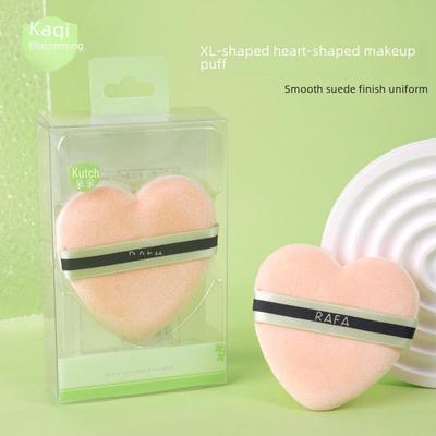 Kaqi Duoduo XL Heart-Shaped Double-Sided Flocking Makeup Puff - Soft Sponge Powder Puff for Blush and Dry Powder
