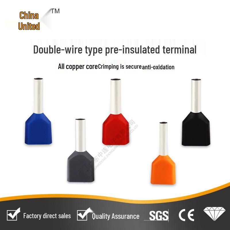 European Style Pre-Insulated Double-Wire Terminal, TE0.5-16 sq, Cold Crimp Pin Plug