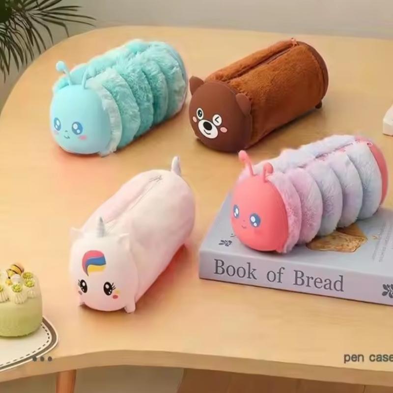 Cute Cartoon Plush Pencil Case Multi-Function Storage Large-Capacity Stationery Box Cosmetic Bag