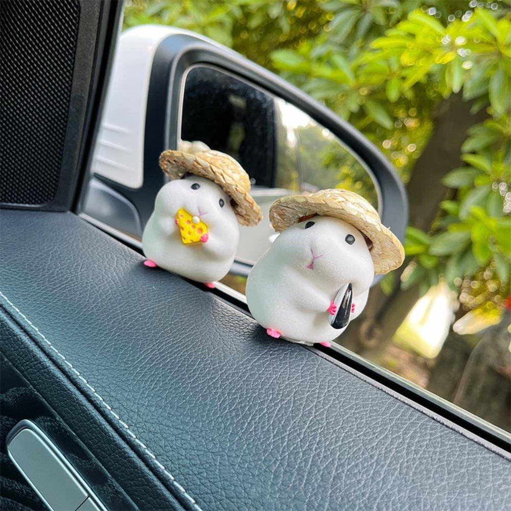 Kawaii Car Ornament Hamster With Straw Hat Hamster Toy Doll Auto Accessory Hamster Blind Box