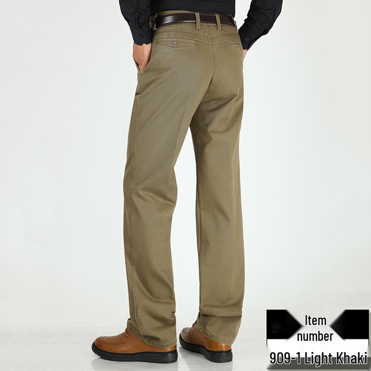 Men's Cotton Casual Pants - Autumn/Winter, Loose Fit, High Waist, Straight Leg, Middle-Aged To Elderly