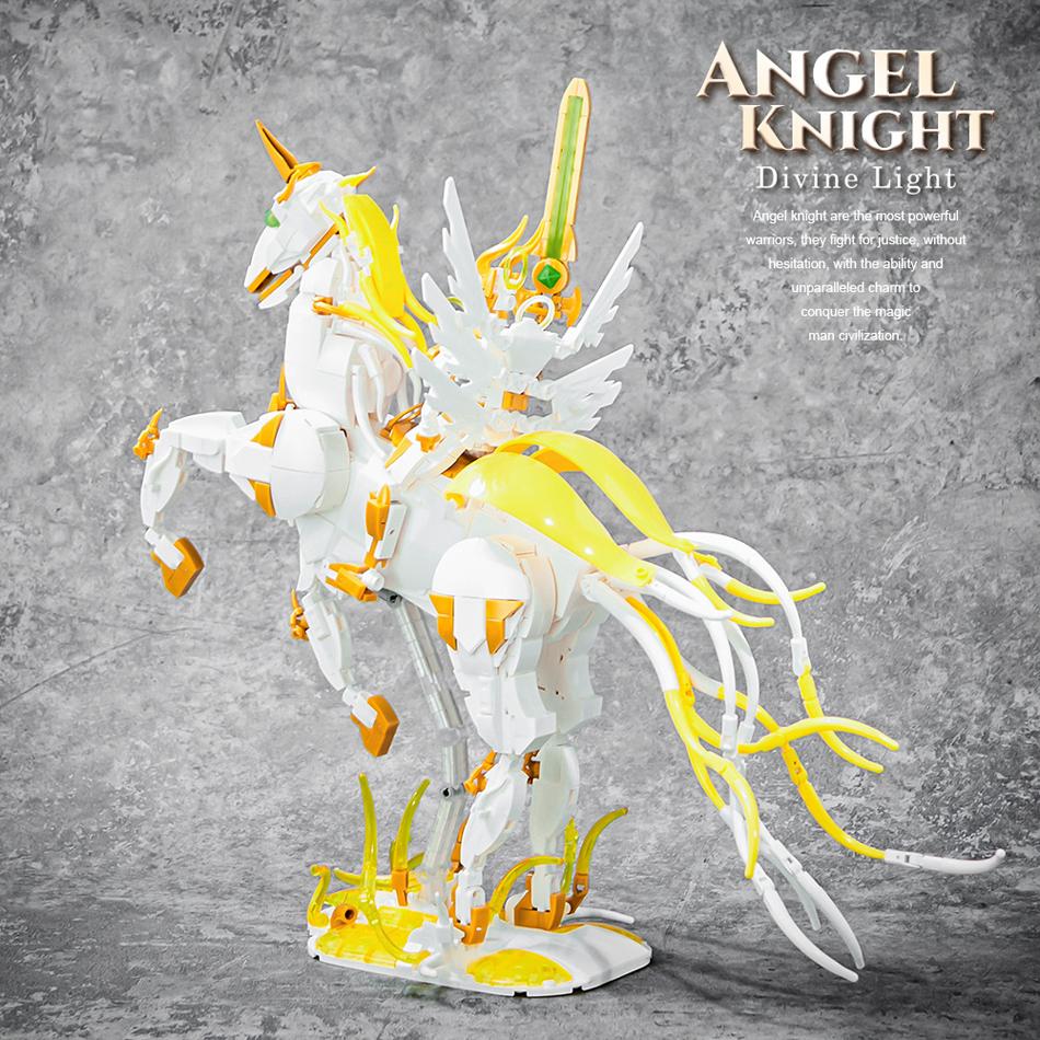 MOC Angel Rider Unicorn Hell Knight Warhorse Building Blocks Medieval Knight Mecha Figures Assemble DIY Bricks Toy for Kids Gift