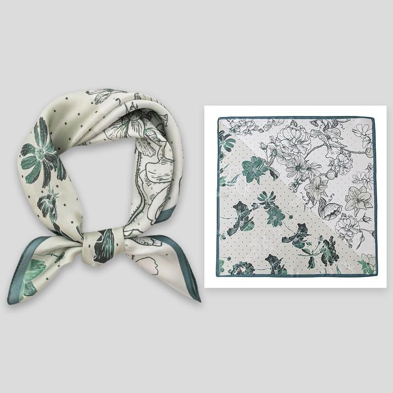 Elegant Silk Scarf Women 53x53cm Pure Mulberry Square Neck Floral Print Lightweight Accessory
