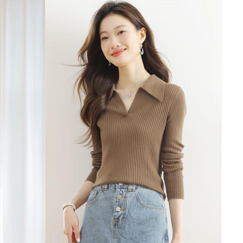 Yiliteng Women's New Spring/Autumn Lapel Pullover Knit Sweater