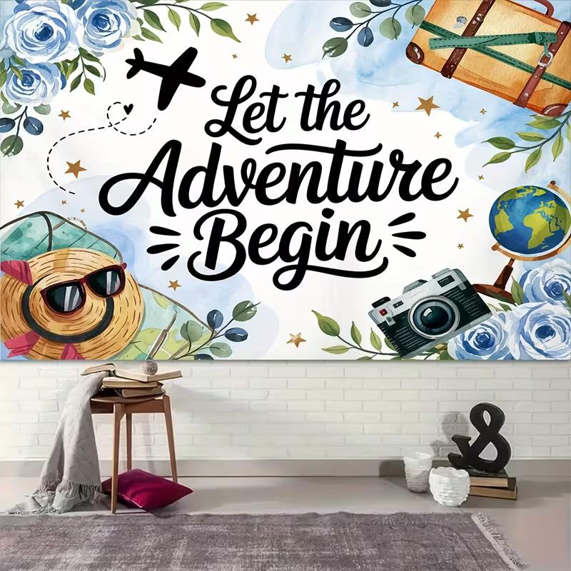 2D Blaue Aquarell-Blumen-Reise-Hintergrund für Babyparty & Partydekoration