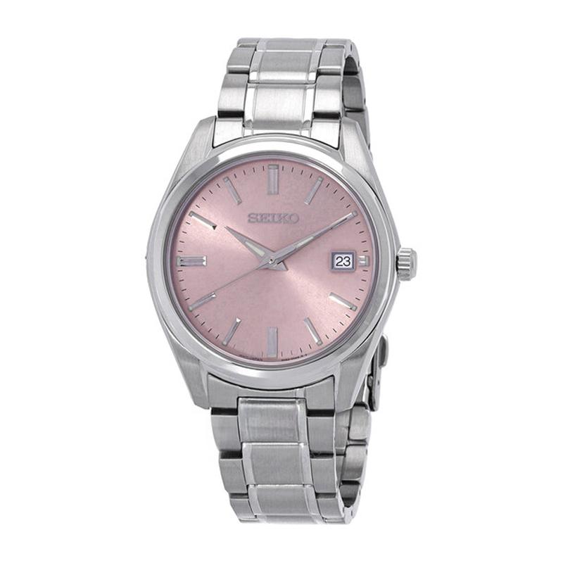 SEIKO gents quartz 100 meters waterproof Quartz Steel Strap 40mm men s watch pink dial SUR523 синий