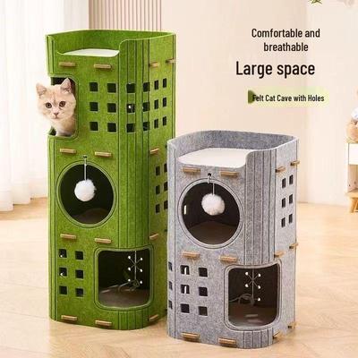 All-Season Felt Cat Tree with Nest, Scratch-Resistant, Durable and Safe