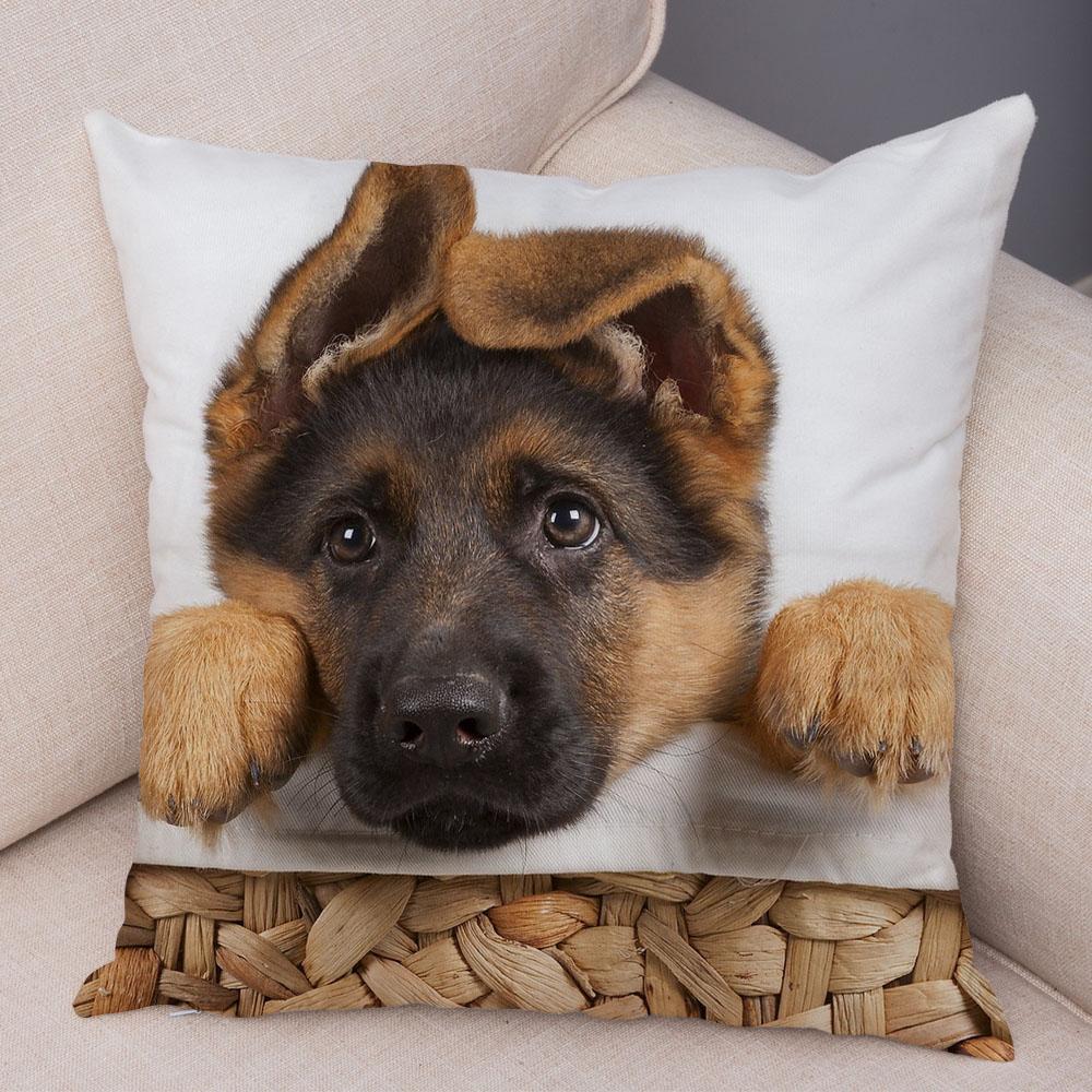 Home Decor German Shepherd Pillow Cover Sofa Cushion Pet Animal Polyester Printed Funda De Almohada