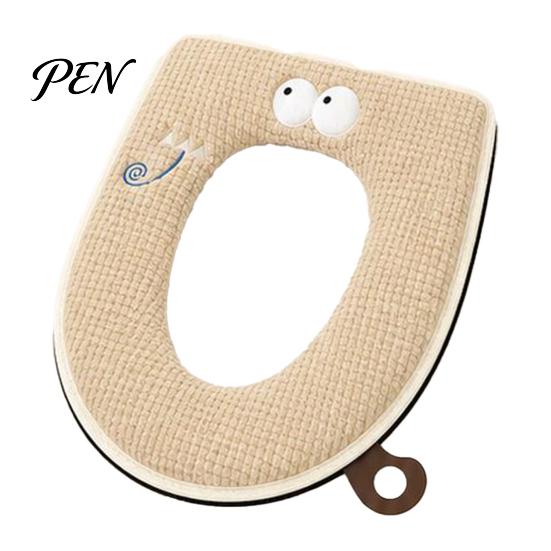 Hygienic Toilet Seat Lifter Zippered Cover with Handle, Warm Soft Jacquard Suede Cushion Mat, Cartoon Pattern Washable Bathroom Pad for Most Standard