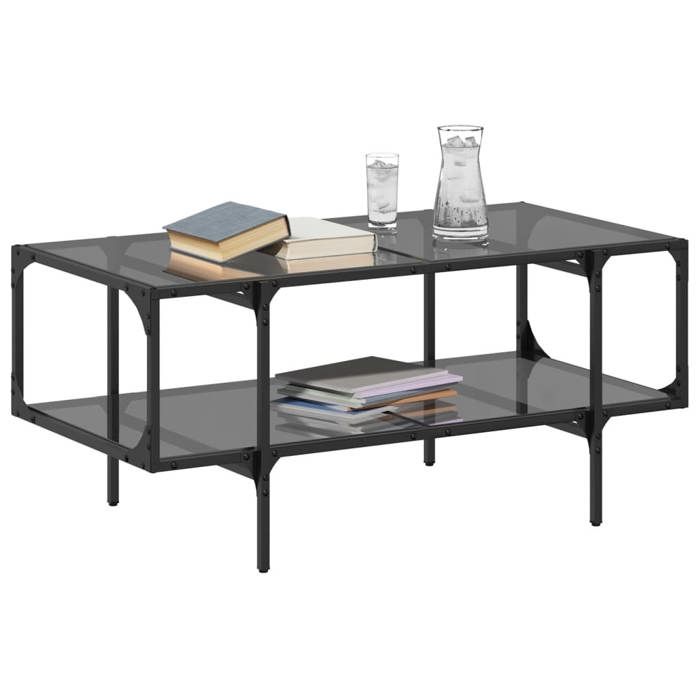 VidaXL Coffee Table with Black Glass Top 98.5x50x45 Cm Steel, Side Table, Living Room Table, Tea Table, End Table 846043
