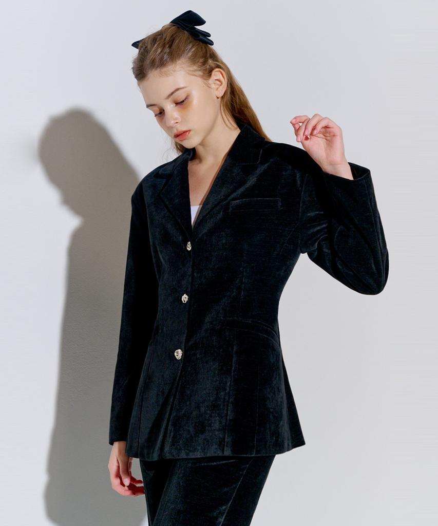Opening Sunshine Setup Velvet Tailored Jacket + Bootcut Pants Black
