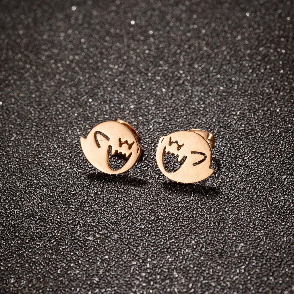 Cute Cartoon Black Minimalist Earrings Stud For Women Stainless Steel Monster Ghost Gothic Halloween Earrings Zircon Gifts