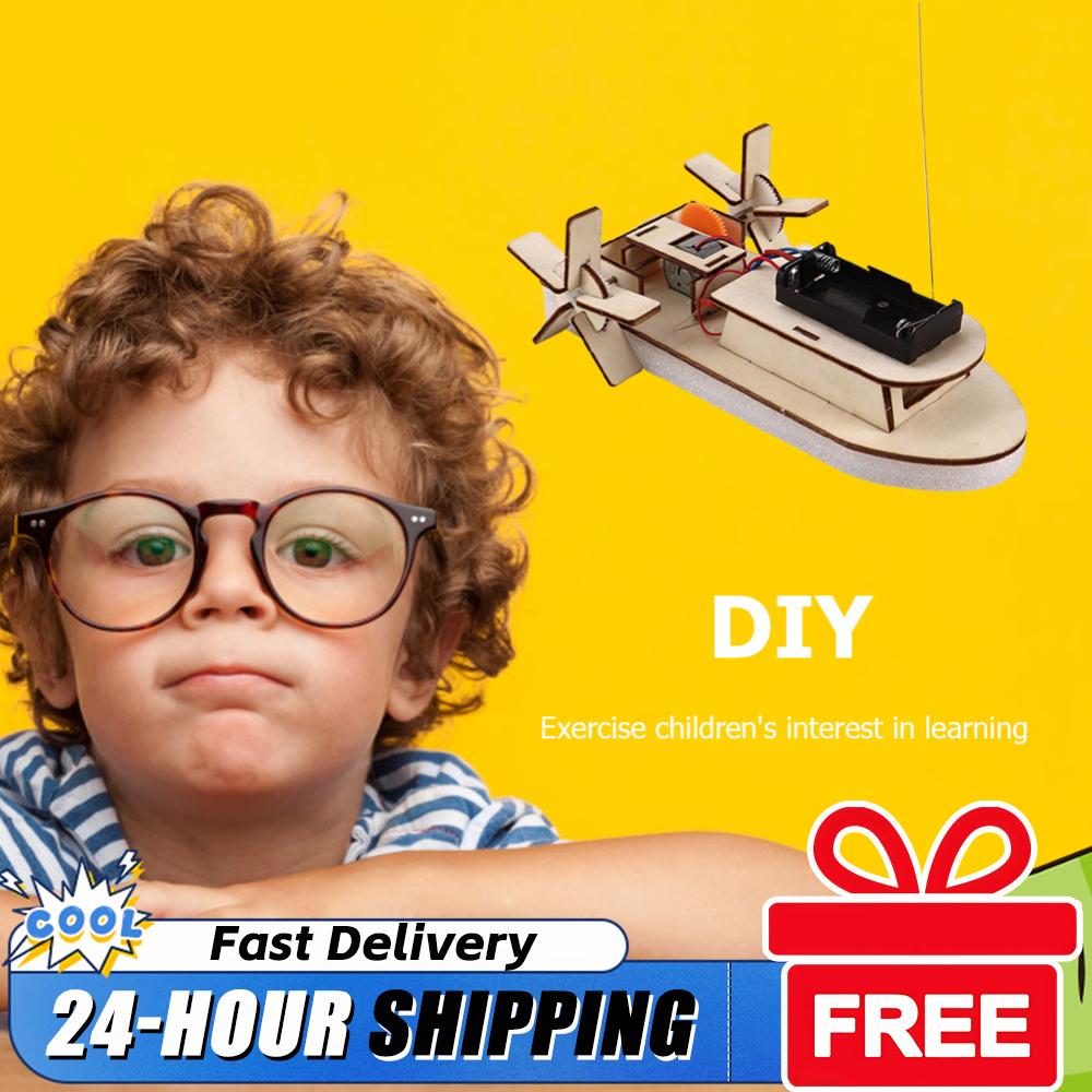 Kids DIY Remote Control Paddle Wheel Ship Model Kids Students Science Experiments Kit Science Invention Experiment Material Toys