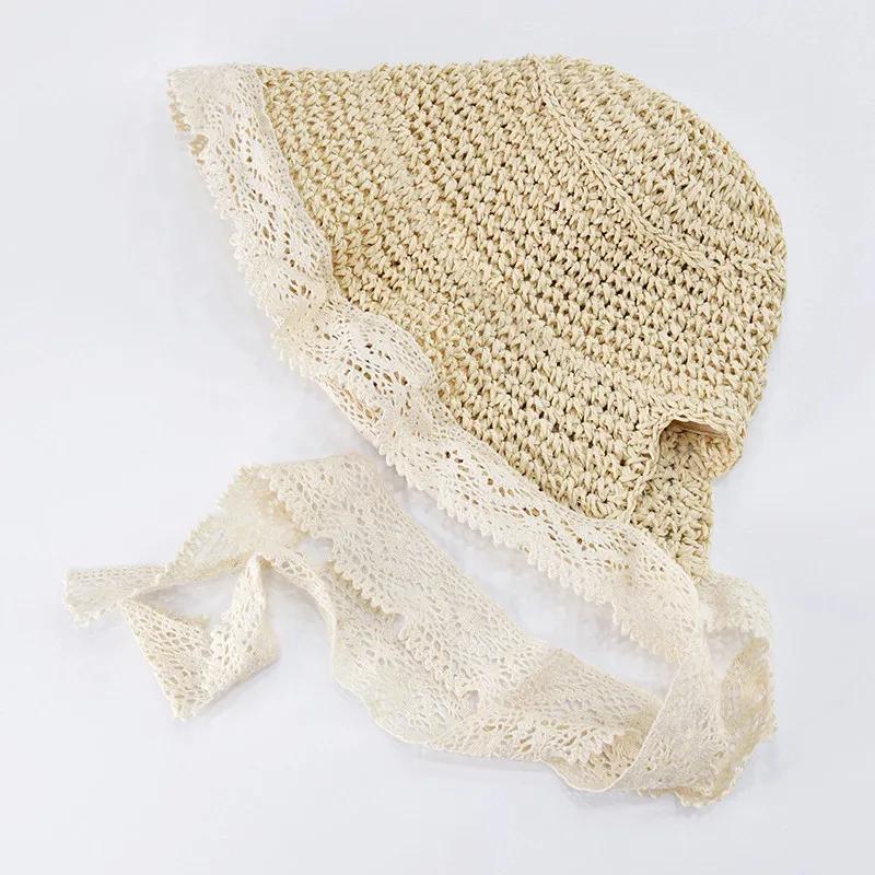 Baby Hat Summer Straw Baby Girl Cap Fashion Lace Bow Beach Children Panama Hat Princess Baby Hats and Caps Kids Hats
