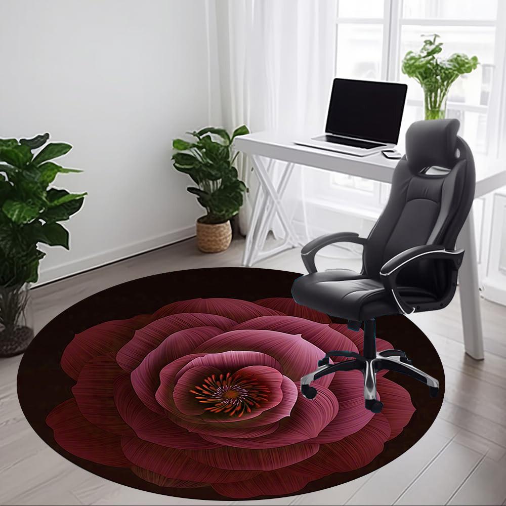 1pc Rose Pattern Chair Carpet for Office, Round Non Slip Durable Large Size Office Carpet, Suitable for Office