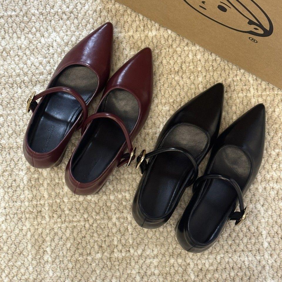 Mary Jane shoes women's 2025 early spring new French retro niche design sense one word with light mouth thick heel single shoes