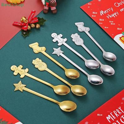 Christmas Coffee Spoon Stainless Steel Dessert Stirring Spoon Snowman Cartoon Spoon Set Christmas Tableware