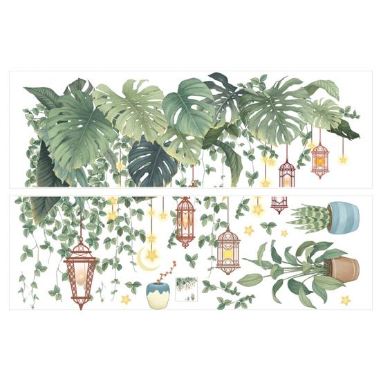 

2 шт. настенные картины водонепроницаемые съемные самоклеящиеся этнический стиль зеленые листья фон комнаты