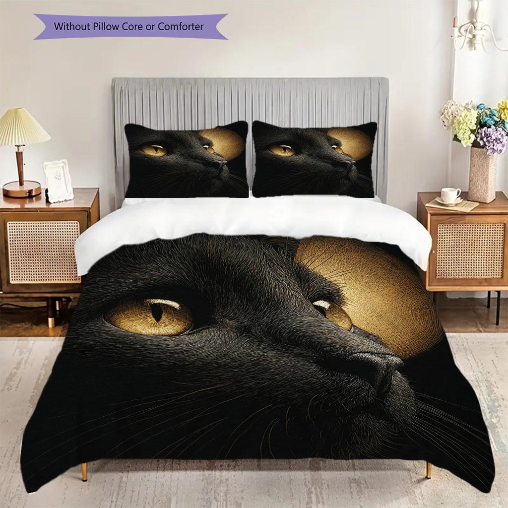 Black Cat Pattern Bedding Quilt Set Quilt Cover Pillowcase Home Decoration Birthday Gift (1 * Duvet Cover + 2 * Pillowcase, Without Core)