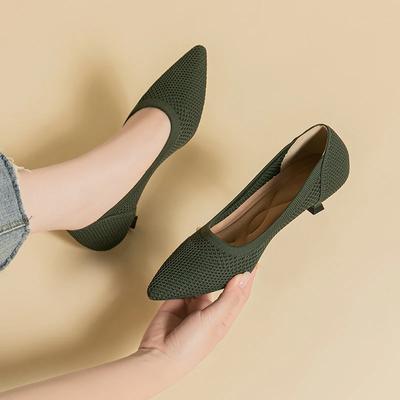 High Heels for Women 2025 Summer Mesh Breathable Knit Anti Slip Rubber Work Shoes Fashionable Soft and Lightweight Pointed Shoes