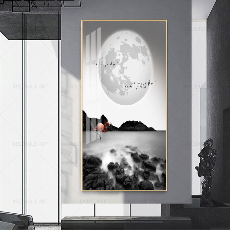 Artă nordică modernă, pictură pe pânză cu animale, postere și imprimeuri cu flamingo roz, poze de perete pentru living Cuadros Home Decor