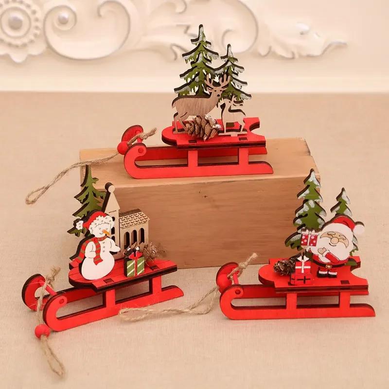 Colorful Wooden DIY Deer-Pulling Sled Ornament | Eco-Friendly Solid Wood Easy To Assemble Christmas, New Year & Holiday Gifting