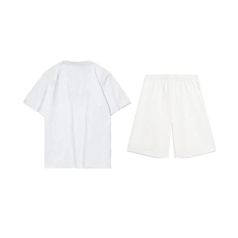 Li Ning Potisk loga Jednoduché Pohodlné Všestranné Pulovr s kulatým výstřihem Tričko s krátkým rukávem Ležérní Sportovní souprava Unisex Top Bílá YHST169-1+AKST593-7