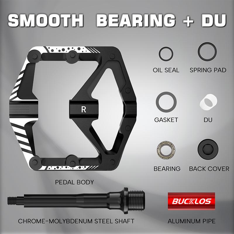 BUCKLOS Mountain Bike Pedals Aluminum Alloy Non-Slip Bicycle Pedals with Reflectors DU Bearings Bicycle Platform Pedals 9/16''