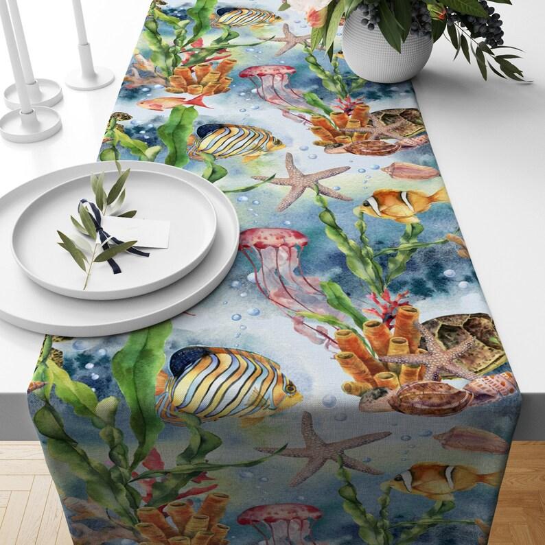Běh na stůl s rybím vzorem, přikrývka na stůl ve stylu hvězdice, povlečení s designem mořského koníka, deska na plážový dům, námořní ubrus