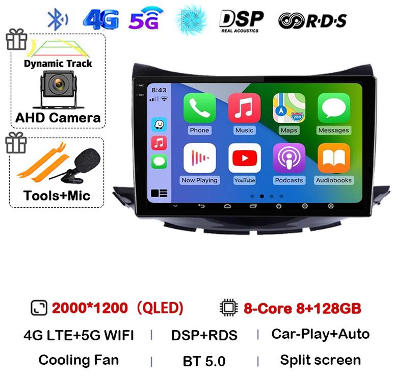 Android 14 Carplay Auto For Chevrolet Trax 2017 2018 2019 Navigation Car Radio 2 DIN GPS Stereo Multimedia Player Head Unit DSP